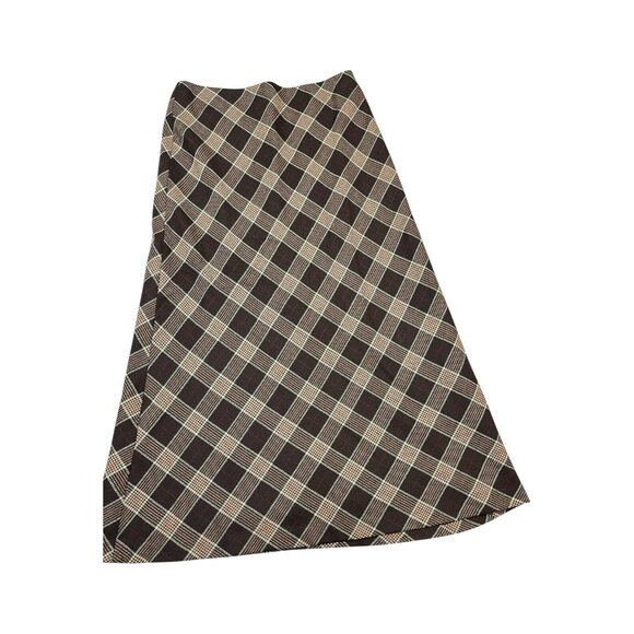 Vintage Mercel Madison Skirt Women 12 Brown Plaid Wool Maxi Dark Academia Preppy - Picture 1 of 12